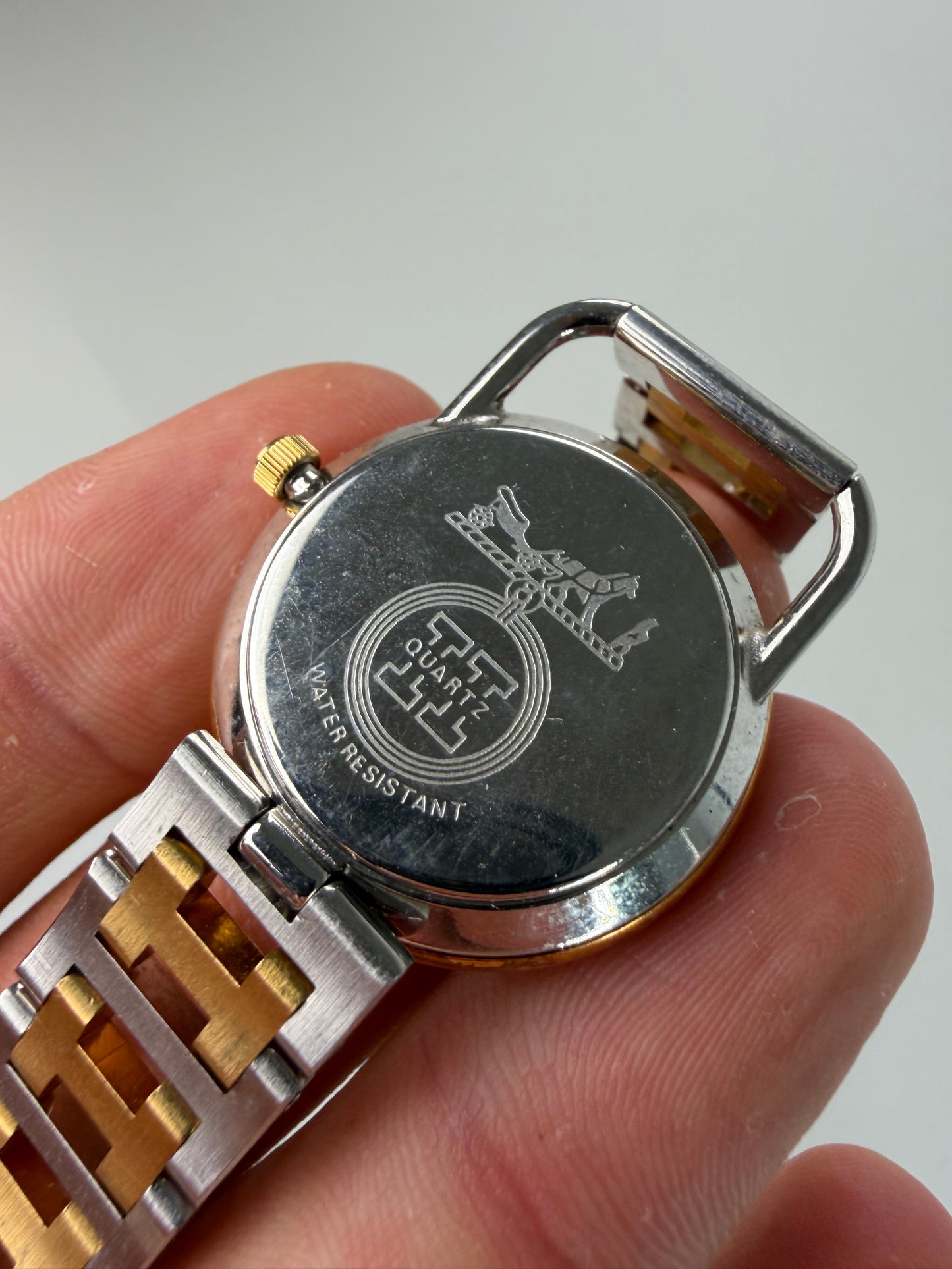 Vintage Hermes Stainless Steel Gold Buckle Watch Silver Gold