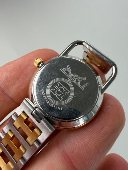 Vintage Hermes Stainless Steel Gold Buckle Watch Silver Gold