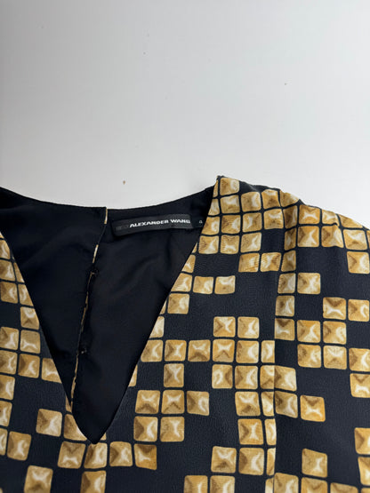 Vintage Alexander Wang Silk Midi Dress Black Gold L