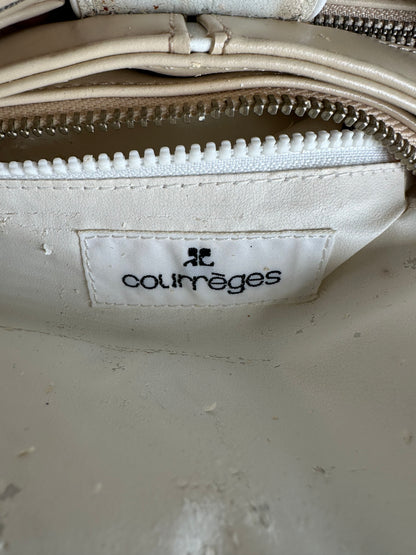 Vintage Courreges Leather Shoulder Bag Beige White Trim