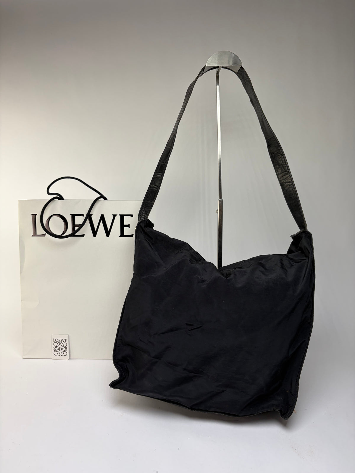 Vintage Loewe Canvas Slouchy Hobo Bag Late 1990s Black