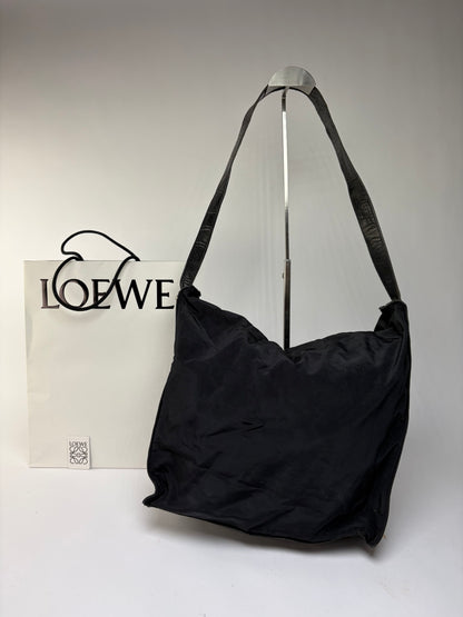 Vintage Loewe Canvas Slouchy Hobo Bag Late 1990s Black