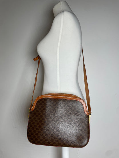 Vintage Celine Paris Triomphe Monogram Leather Shoulder Bag brown