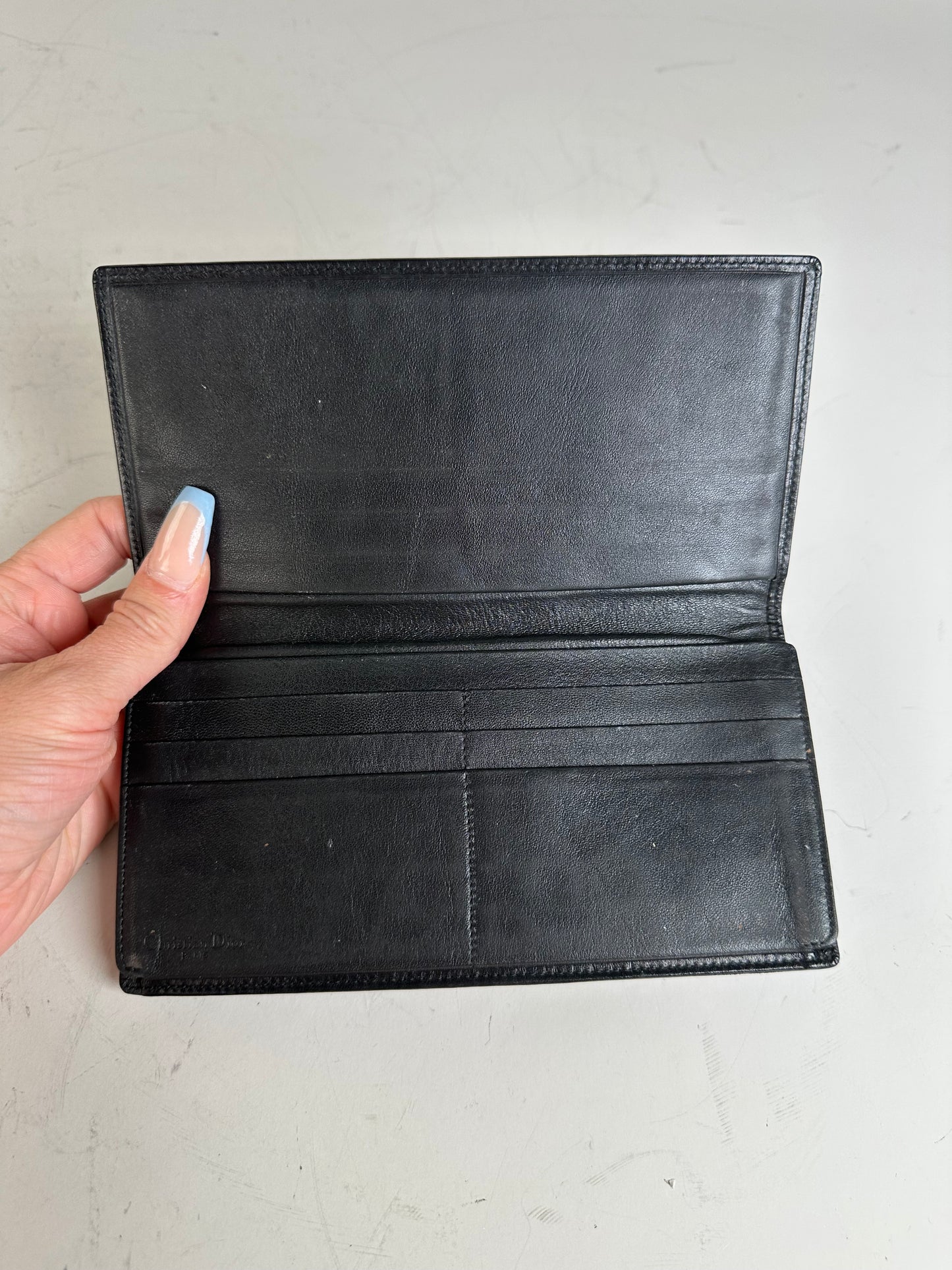Vintage Dior Leather Wallet Black Gold-tone Logo France