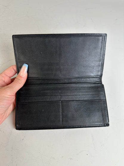 Vintage Dior Leather Wallet Black Gold-tone Logo France