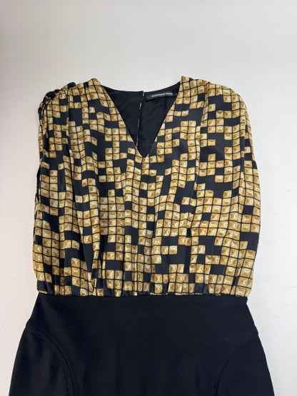 Vintage Alexander Wang Silk Midi Dress Black Gold L