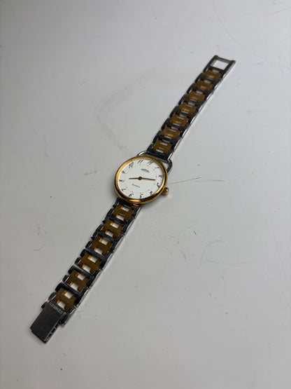 Vintage Hermes Stainless Steel Gold Buckle Watch Silver Gold