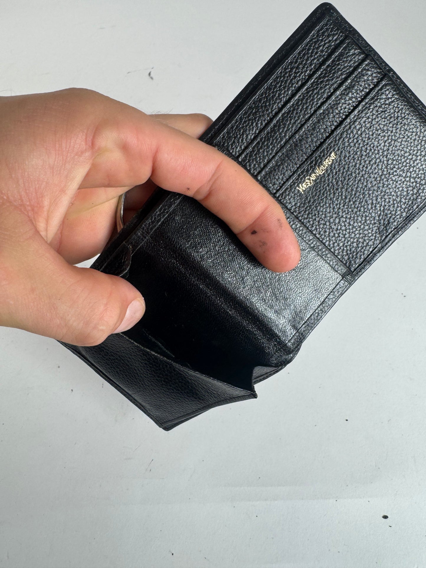 Vintage Yves Saint Laurent Leather Wallet Black Foldable