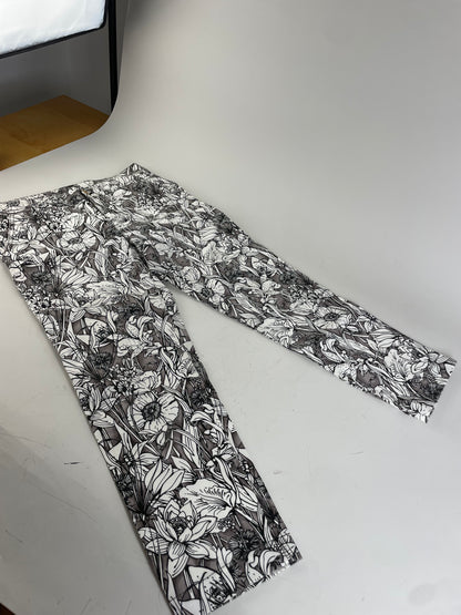 Vintage Gucci Floral Print Cotton Trousers Black White S