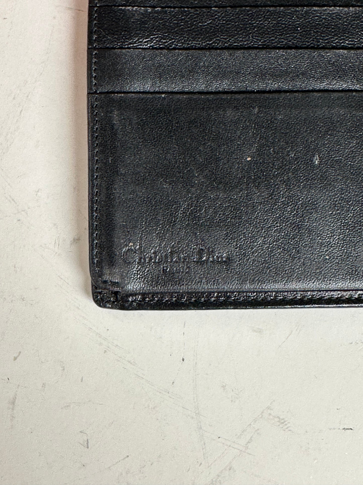 Vintage Dior Leather Wallet Black Gold-tone Logo France