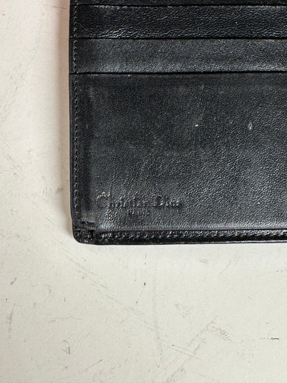 Vintage Dior Leather Wallet Black Gold-tone Logo France