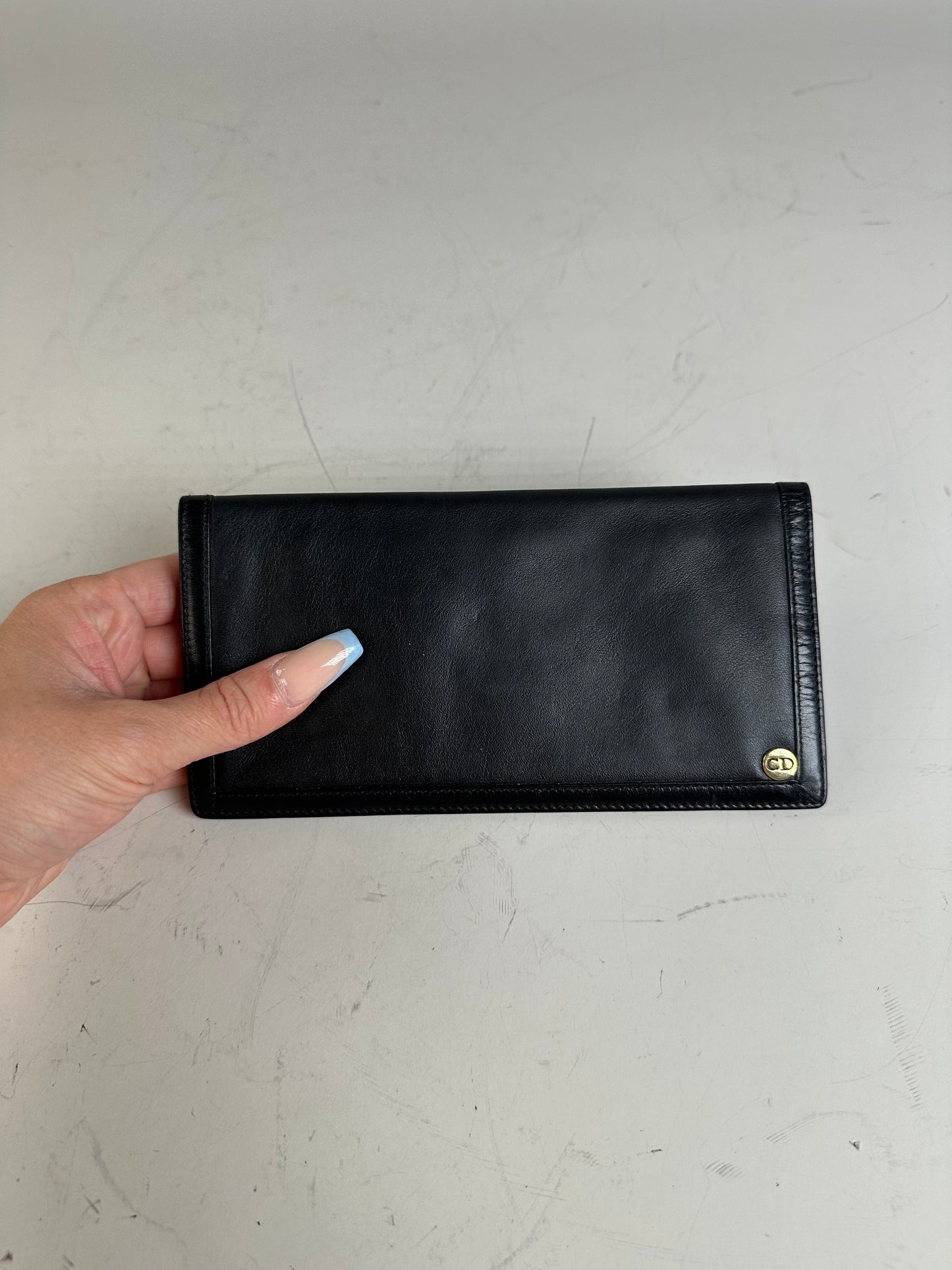 Vintage Dior Leather Wallet Black Gold-tone Logo France