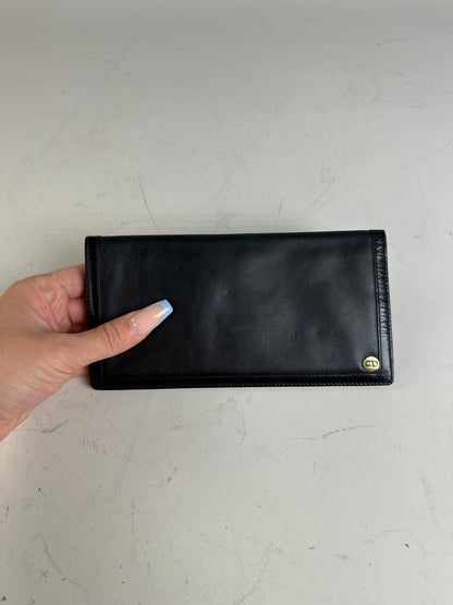 Vintage Dior Leather Wallet Black Gold-tone Logo France