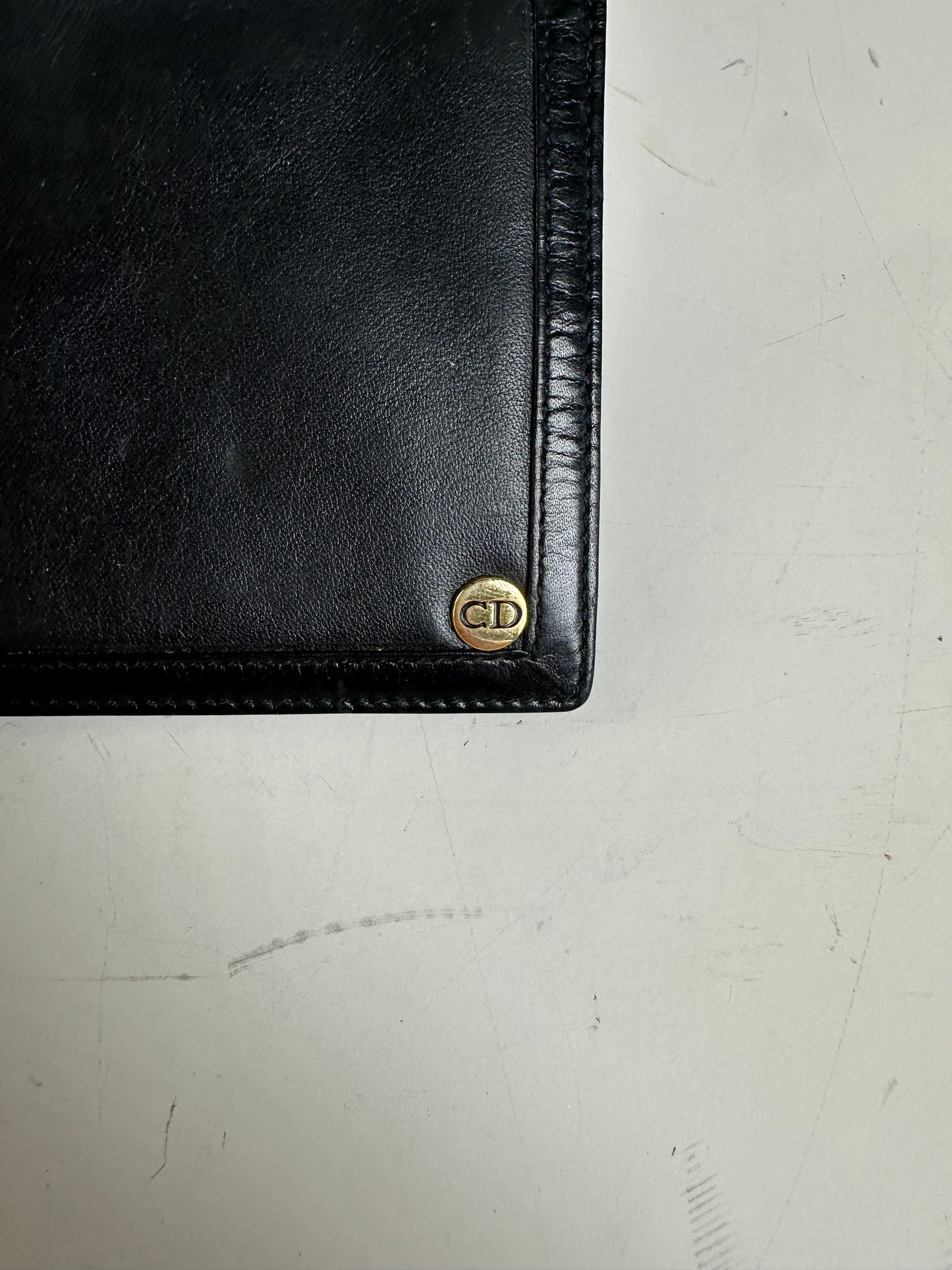Vintage Dior Leather Wallet Black Gold-tone Logo France