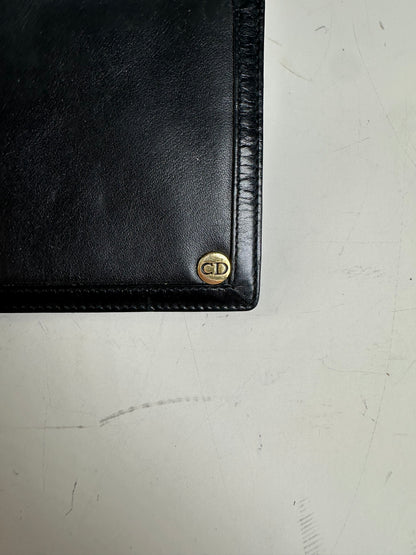 Vintage Dior Leather Wallet Black Gold-tone Logo France