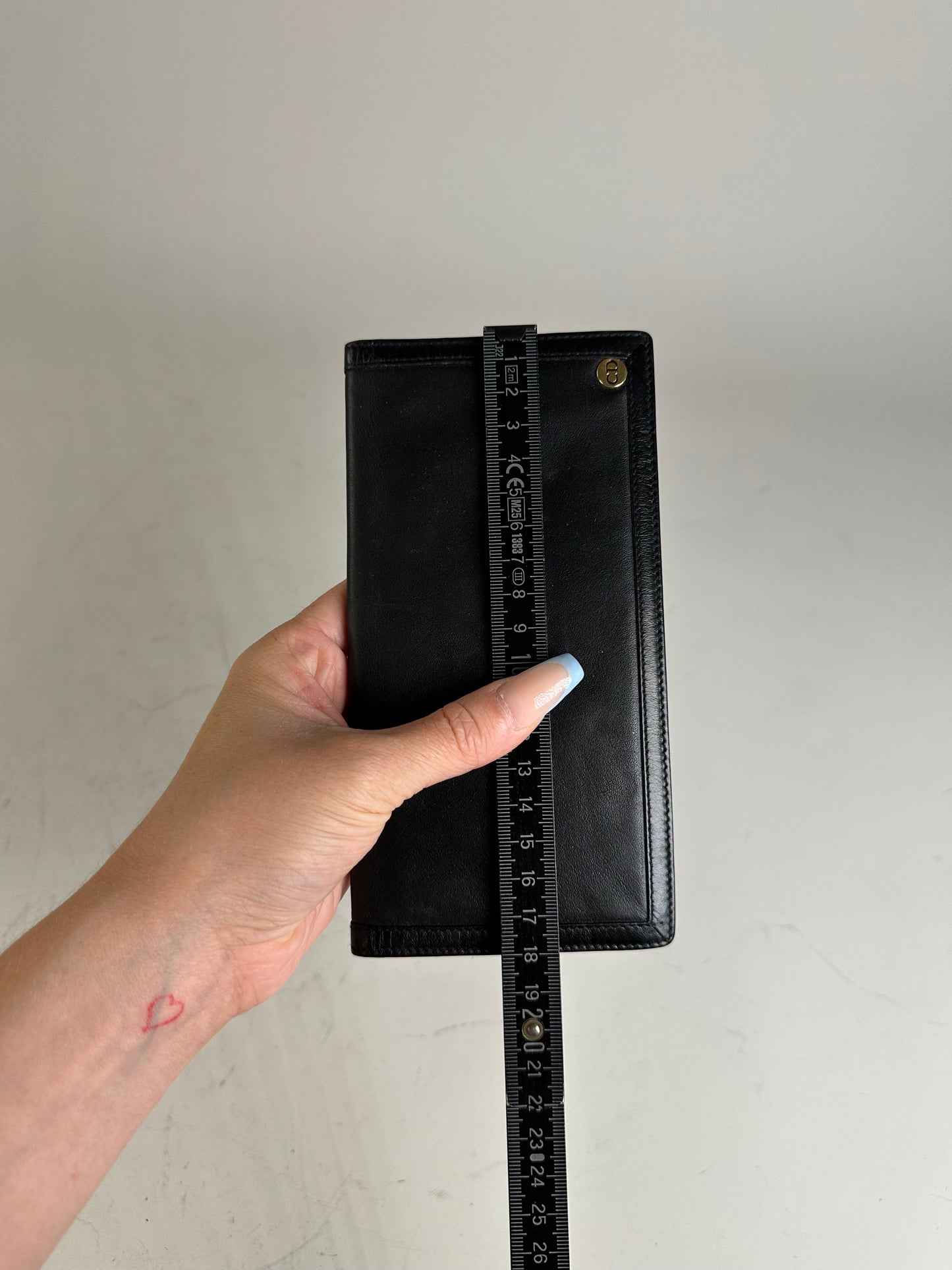 Vintage Dior Leather Wallet Black Gold-tone Logo France