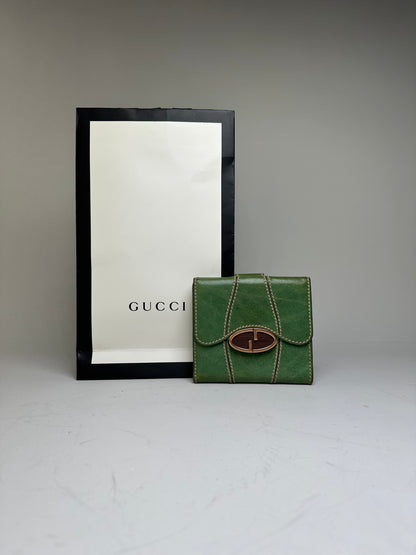Vintage Gucci Leather Wallet Green Bronze Clasp