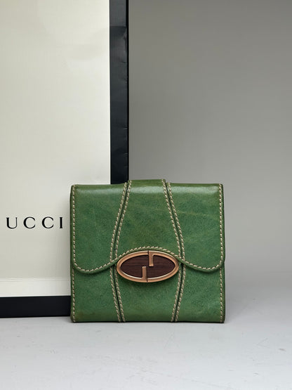 Vintage Gucci Leather Wallet Green Bronze Clasp