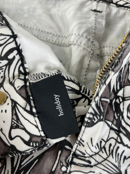 Vintage Gucci Floral Print Cotton Trousers Black White S