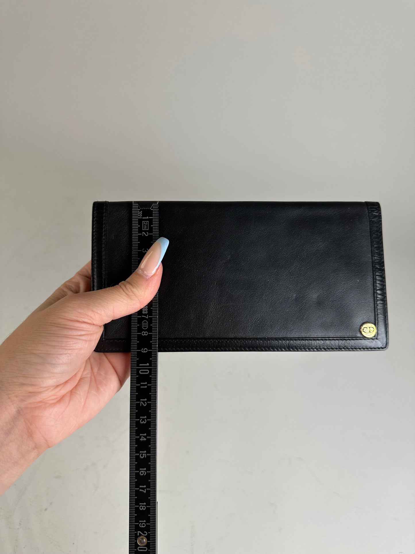 Vintage Dior Leather Wallet Black Gold-tone Logo France