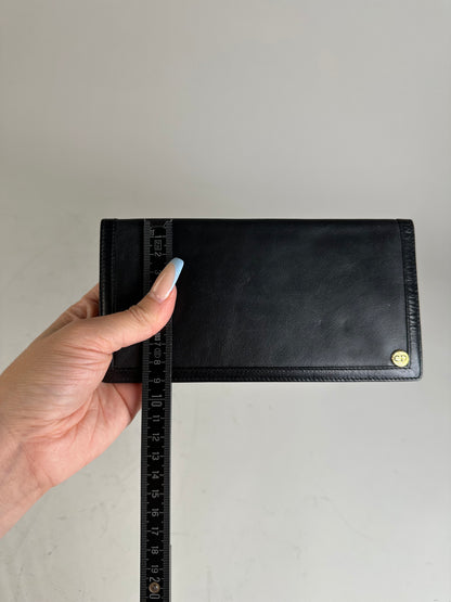 Vintage Dior Leather Wallet Black Gold-tone Logo France