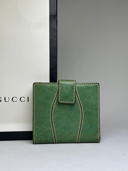 Vintage Gucci Leather Wallet Green Bronze Clasp