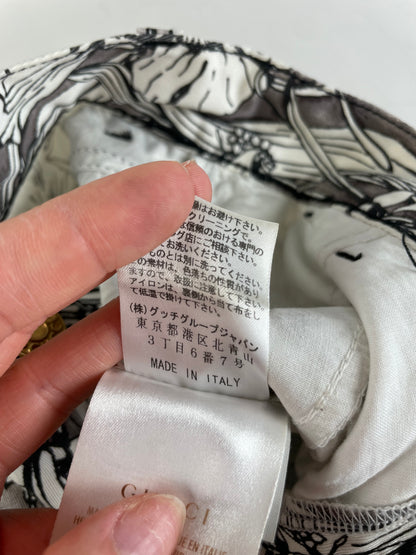 Vintage Gucci Floral Print Cotton Trousers Black White S
