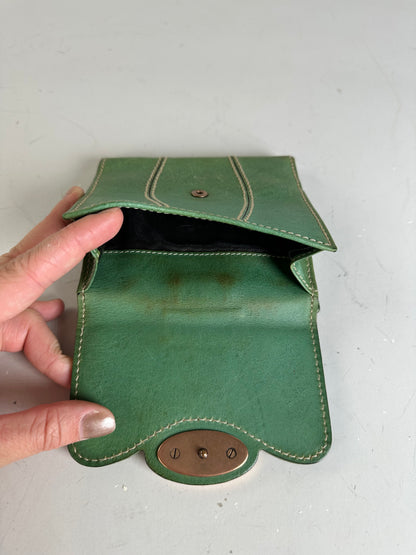 Vintage Gucci Leather Wallet Green Bronze Clasp
