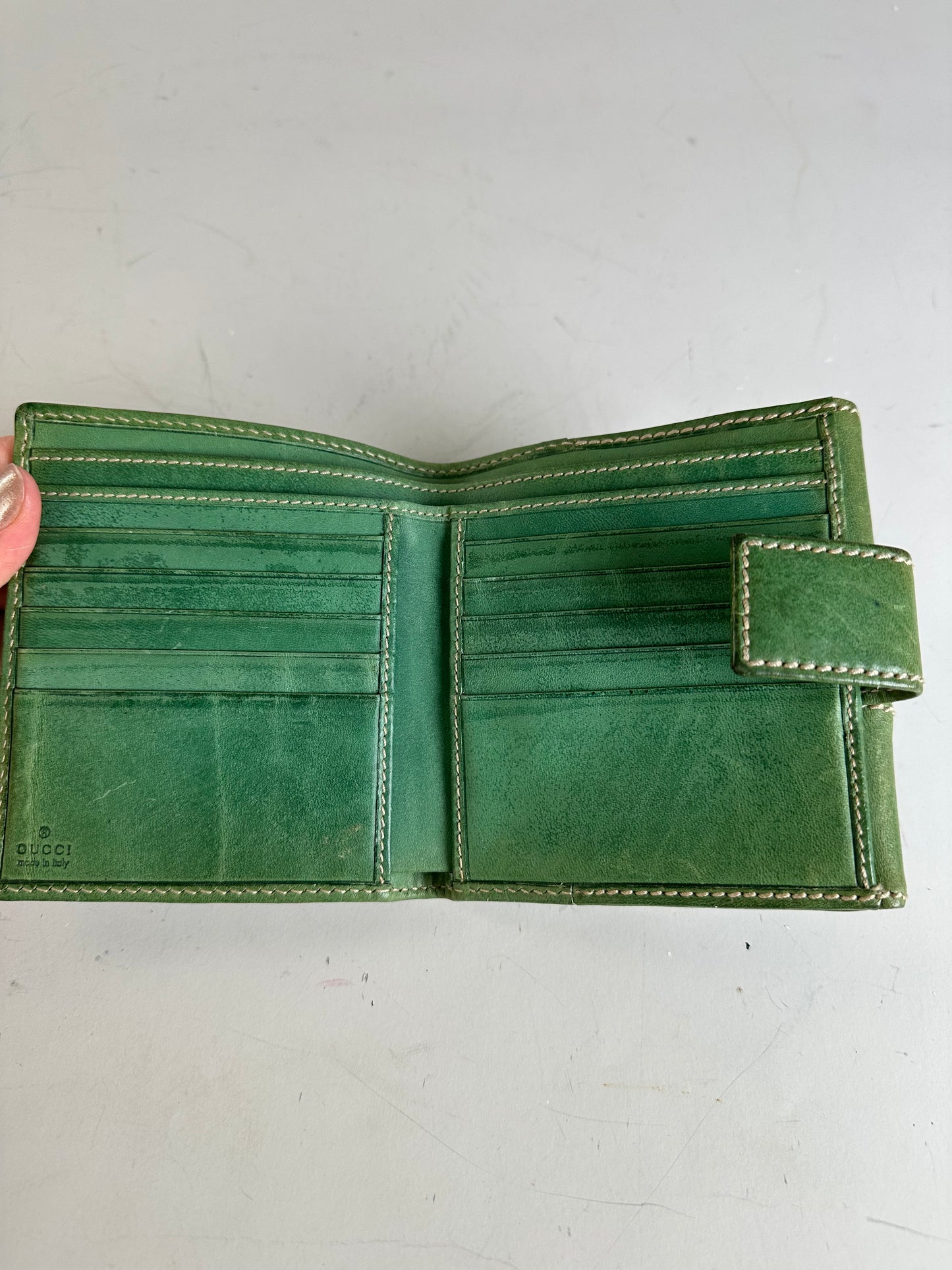 Vintage Gucci Leather Wallet Green Bronze Clasp