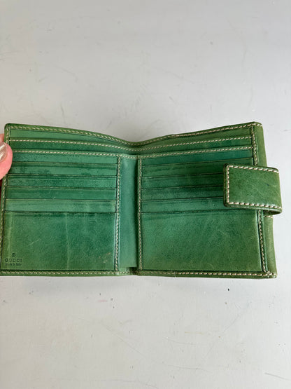 Vintage Gucci Leather Wallet Green Bronze Clasp
