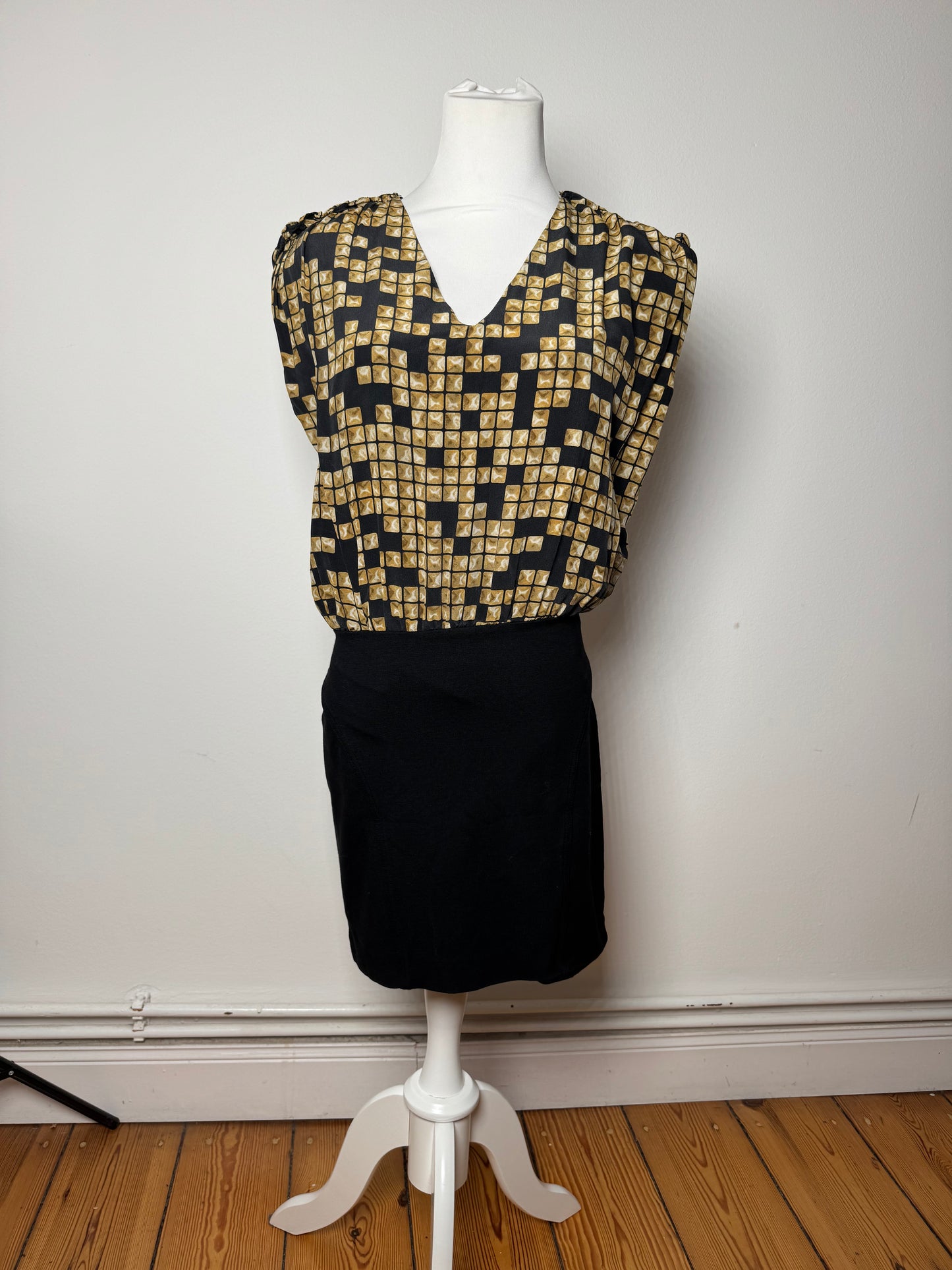 Vintage Alexander Wang Silk Midi Dress Black Gold L