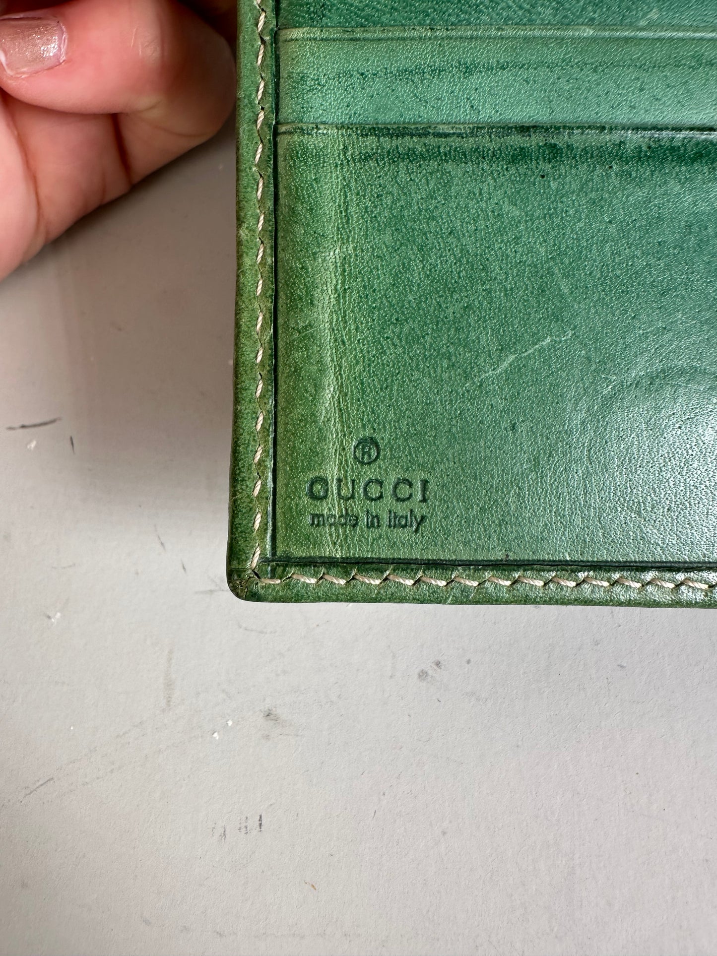 Vintage Gucci Leather Wallet Green Bronze Clasp