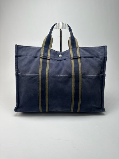 Vintage Hermes canvas Shopper bag navy