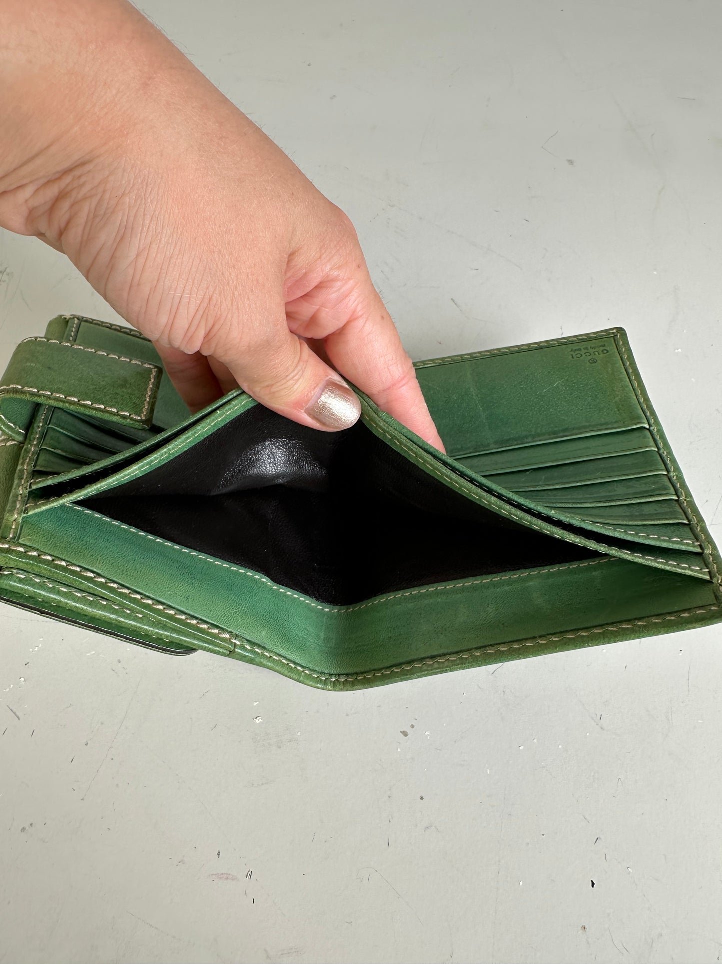 Vintage Gucci Leather Wallet Green Bronze Clasp