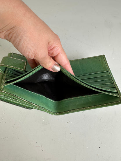 Vintage Gucci Leather Wallet Green Bronze Clasp