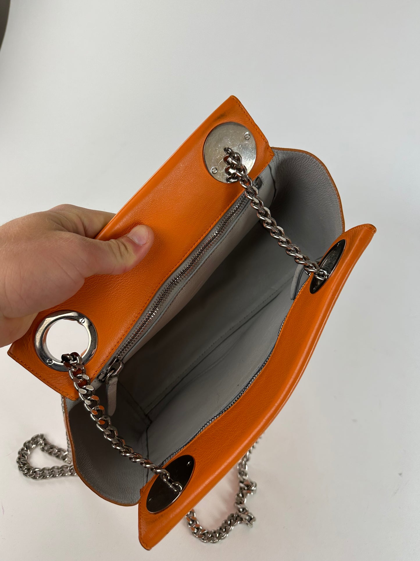 Vintage Jil Sander Orange Leather Chain Shoulder Bag