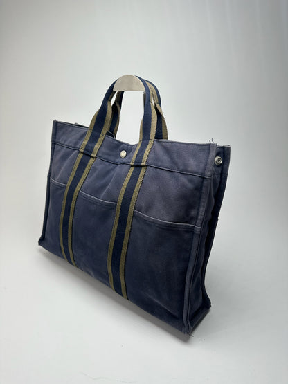 Vintage Hermes canvas Shopper bag navy