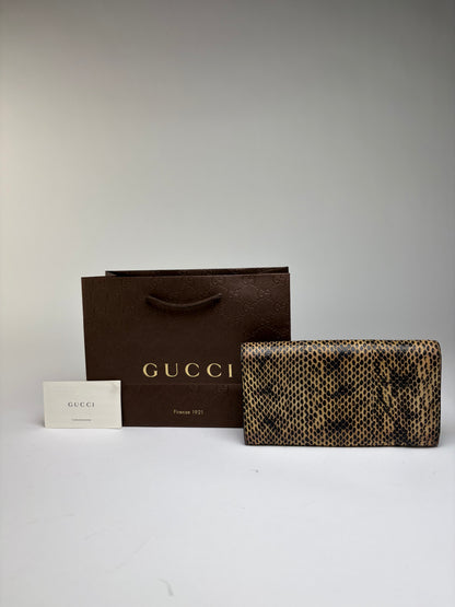 Vintage Gucci Python-Effect Bifold Wallet c. 2000s Tan Black