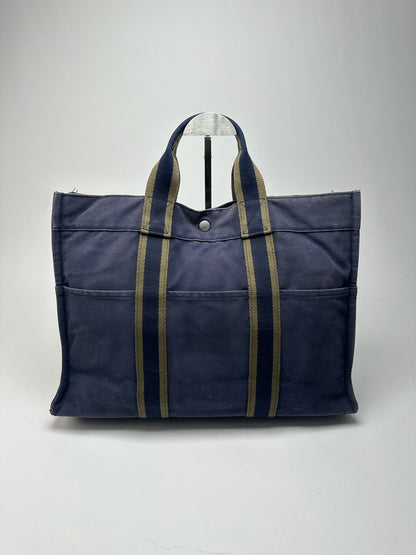 Vintage Hermes canvas Shopper bag navy