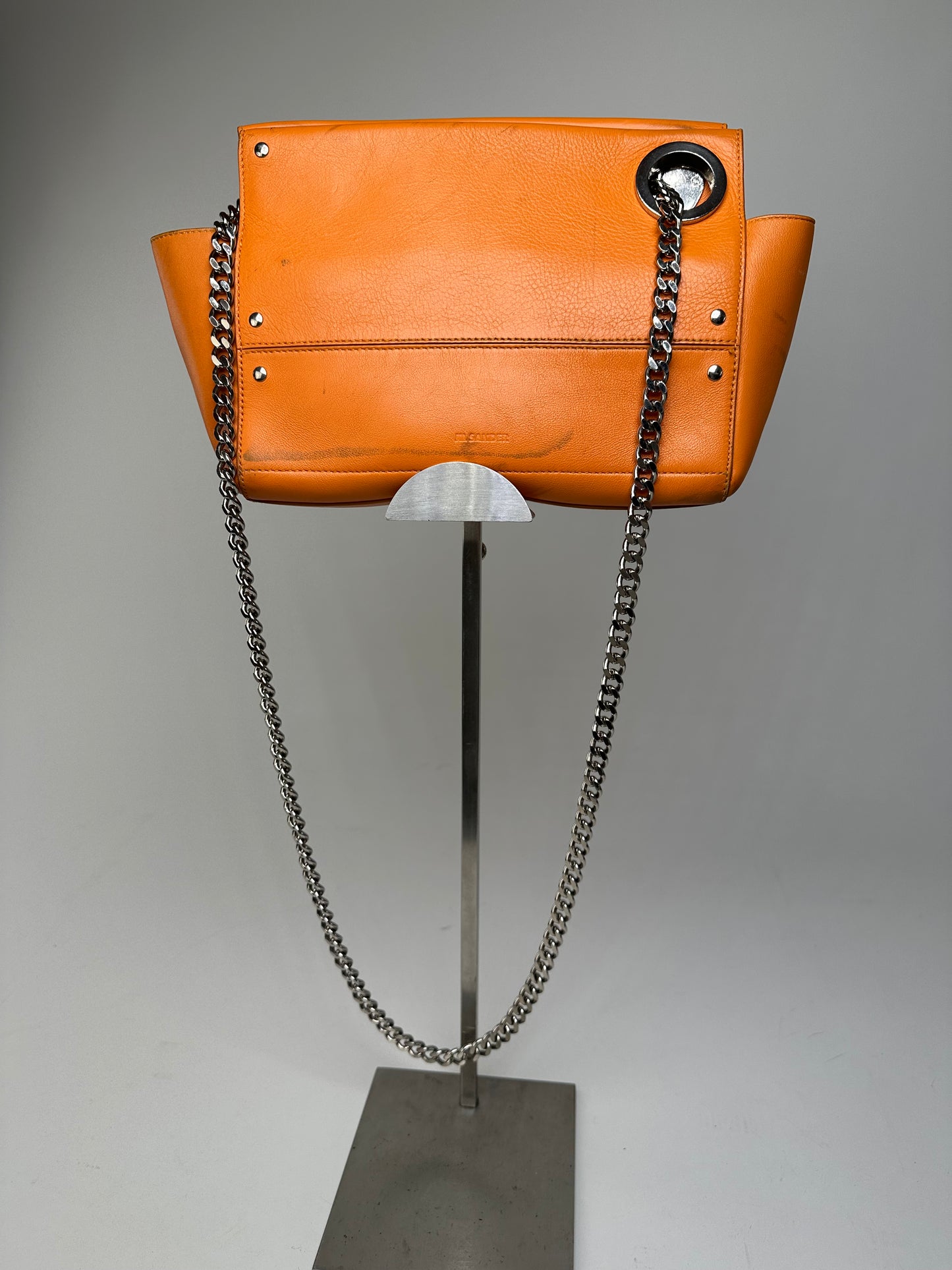 Vintage Jil Sander Orange Leather Chain Shoulder Bag