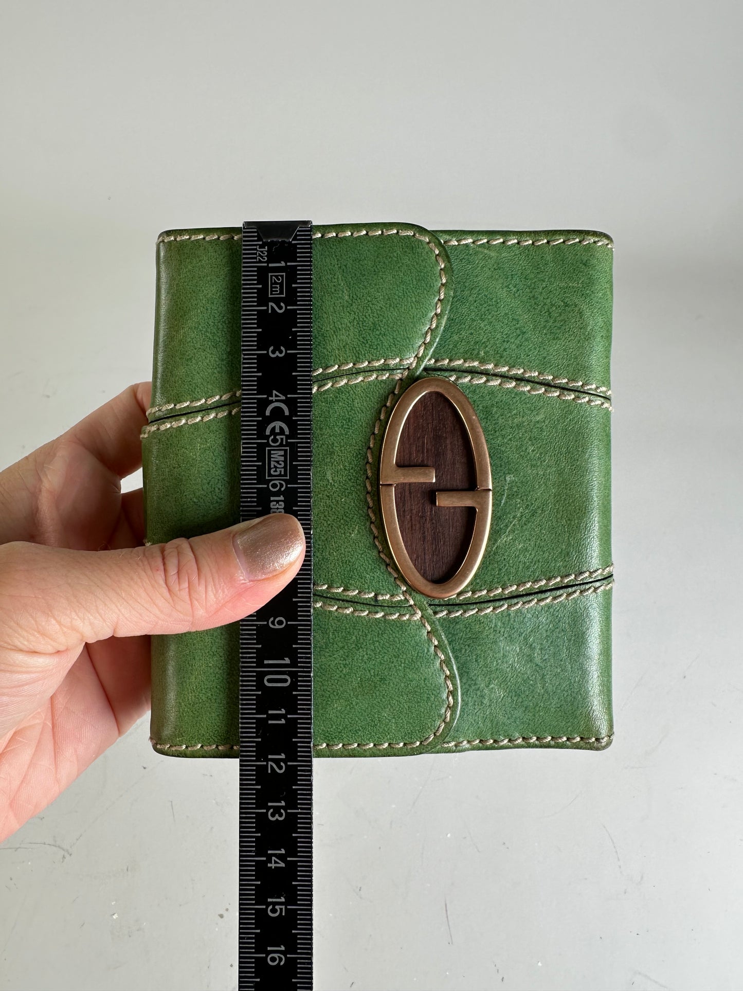 Vintage Gucci Leather Wallet Green Bronze Clasp