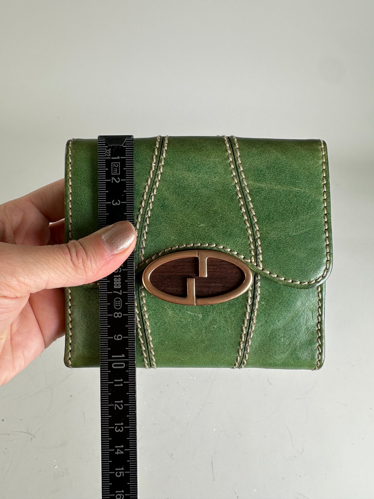 Vintage Gucci Leather Wallet Green Bronze Clasp