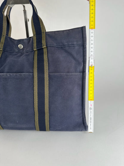 Vintage Hermes canvas Shopper bag navy