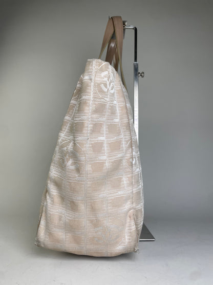 Vintage Chanel Canvas Tote Bag Cream Beige Gold-Tone c. 2000