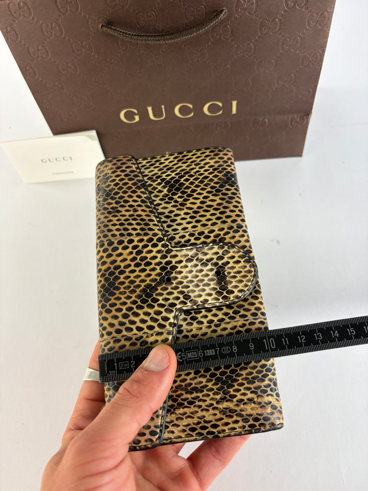 Vintage Gucci Python-Effect Bifold Wallet c. 2000s Tan Black