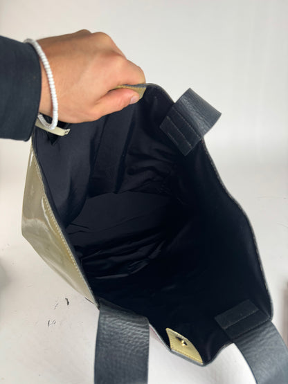 Vintage Marni Patent Leather Tote Bag Burgundy Beige Black