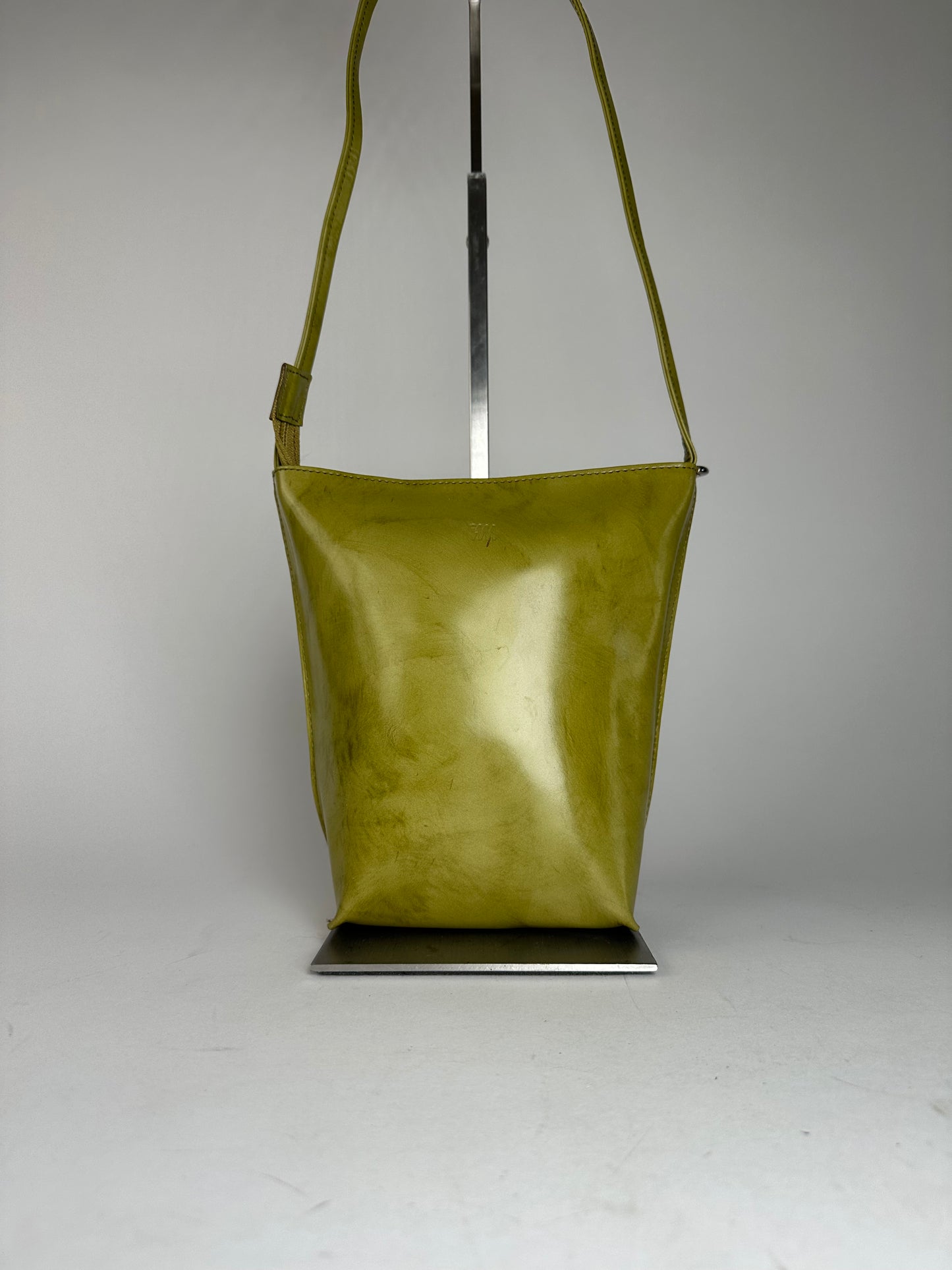 Vintage Issey Miyake Yellow Green Patent Leather Shoulder Bucket Bag