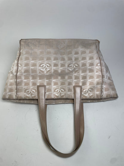 Vintage Chanel Canvas Tote Bag Cream Beige Gold-Tone c. 2000