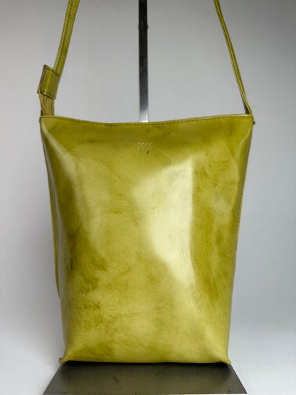 Vintage Issey Miyake Yellow Green Patent Leather Shoulder Bucket Bag