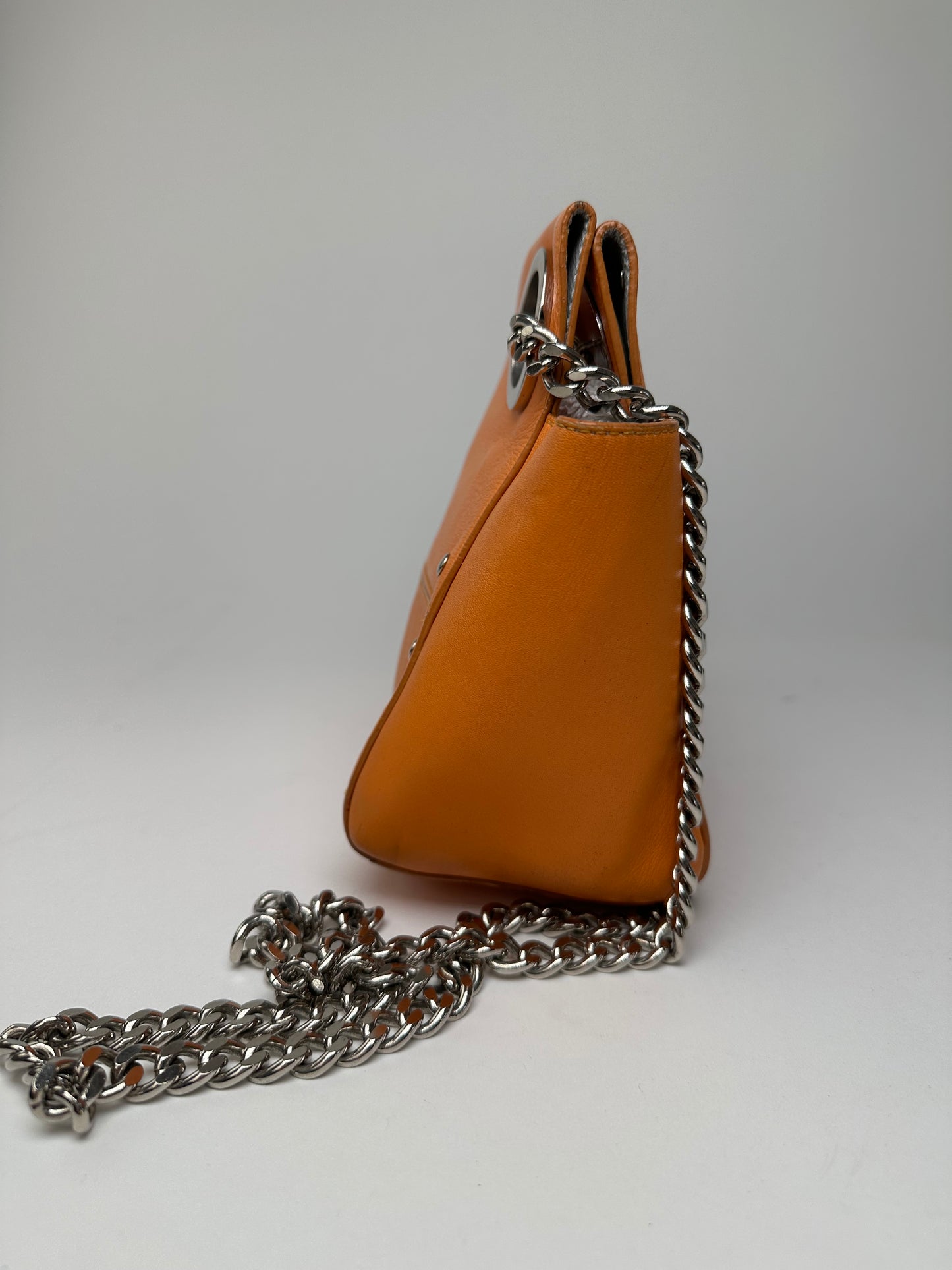 Vintage Jil Sander Orange Leather Chain Shoulder Bag